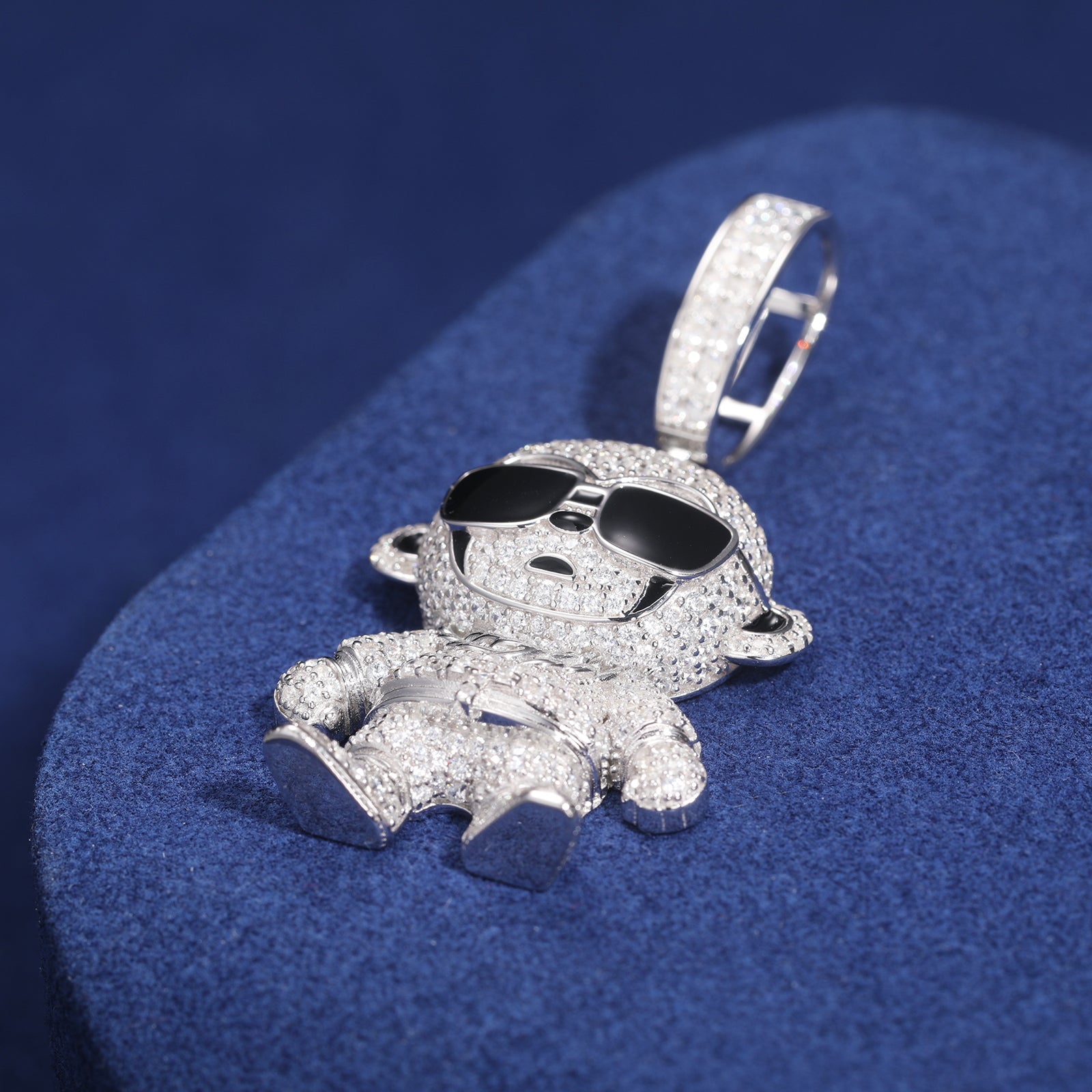 MICRO PAVED MOISSANITE DIAMOND MONKEY PENDANT IN STERLING SILVER - IVORY & EBONY