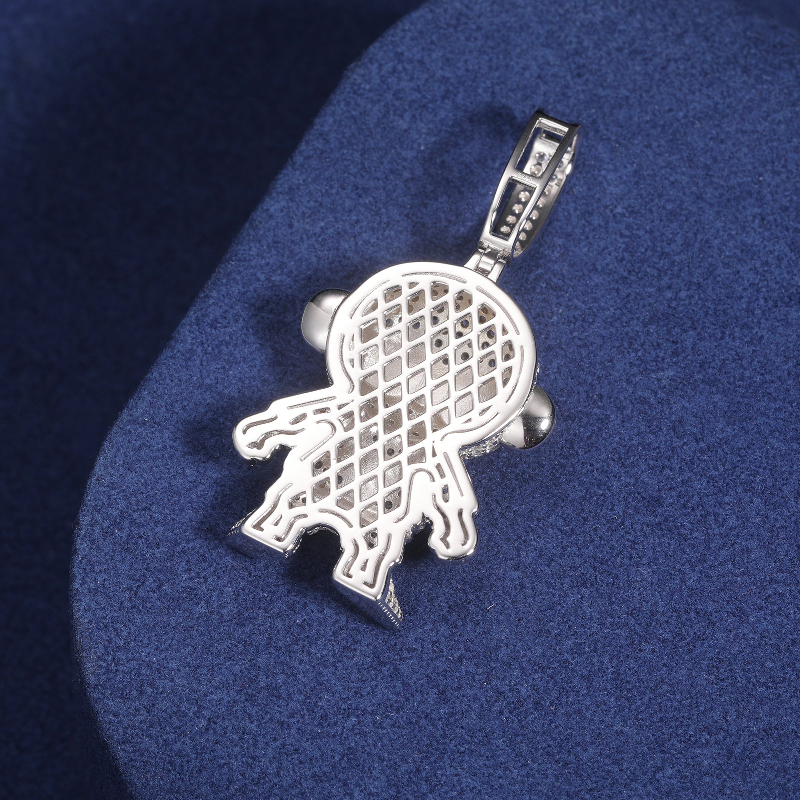MICRO PAVED MOISSANITE DIAMOND MONKEY PENDANT IN STERLING SILVER - IVORY & EBONY