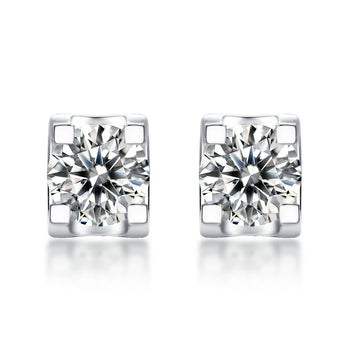 0.5CT SQUARE ENCASED ROUND MOISSANITE STUD EARRINGS IN STERLING SILVER