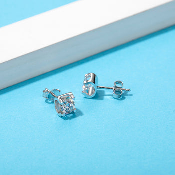 0.5CT SQUARE ENCASED ROUND MOISSANITE STUD EARRINGS IN STERLING SILVER