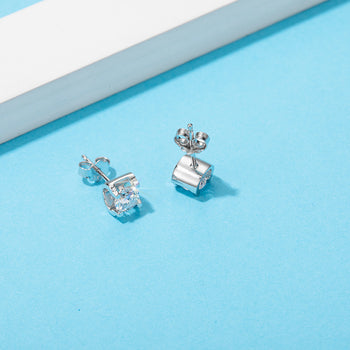 0.5CT SQUARE ENCASED ROUND MOISSANITE STUD EARRINGS IN STERLING SILVER