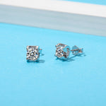 0.5CT SQUARE ENCASED ROUND MOISSANITE EARRINGS IN STERLING SILVER