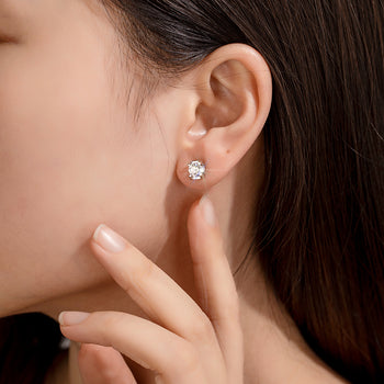 0.5CT SQUARE ENCASED ROUND MOISSANITE STUD EARRINGS IN STERLING SILVER