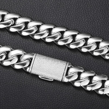 10-22MM MOISSANITE BUCKLE CUBAN LINK NECKLACE/BRACELET IN STERLING SILVER