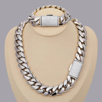 10-22MM MOISSANITE BUCKLE CUBAN LINK NECKLACE/BRACELET IN STERLING SILVER