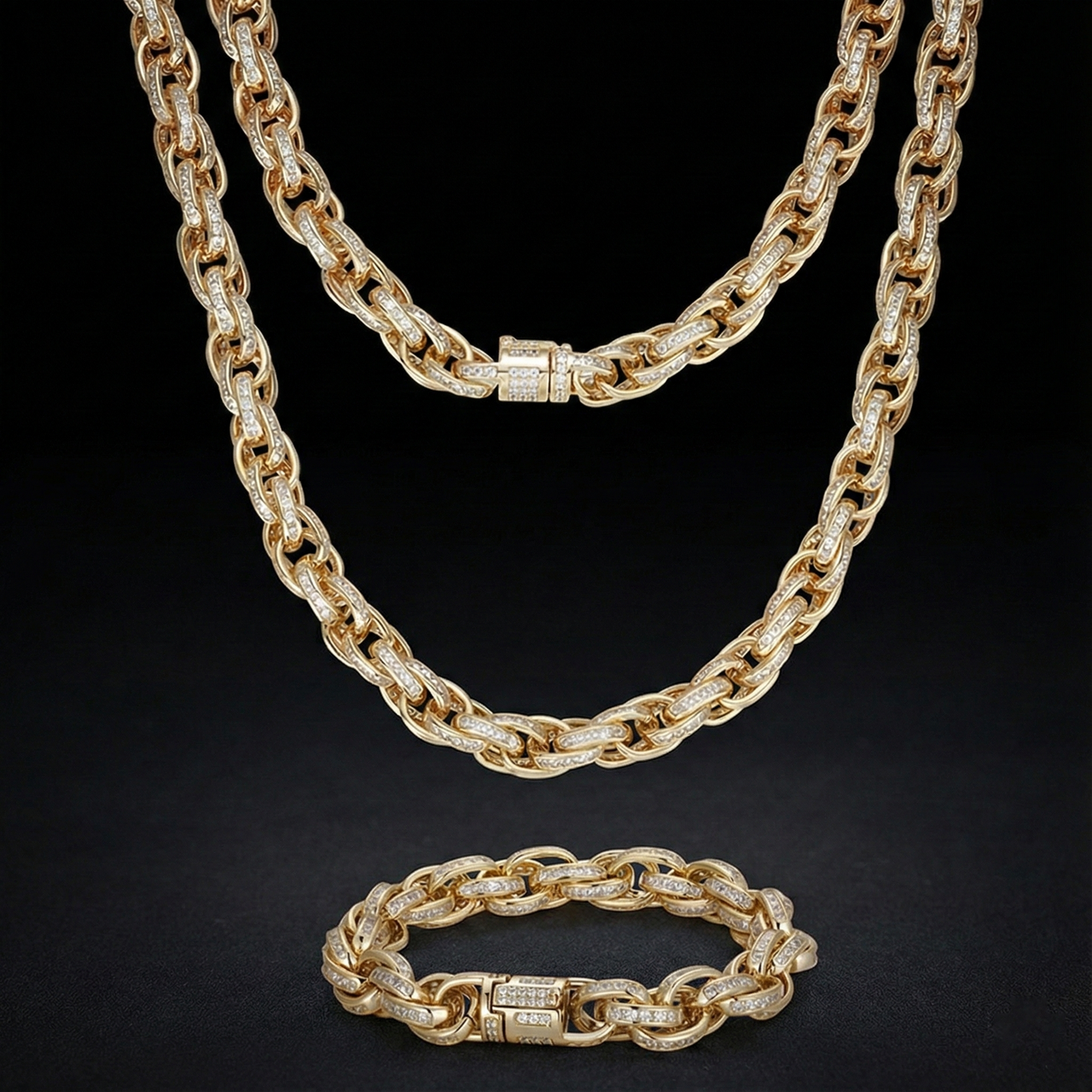 10MM MOISSANITE DIAMOND ICED OUT TWIST ROPE CHAIN NECKLACE/BRACELET IN STERLING SILVER