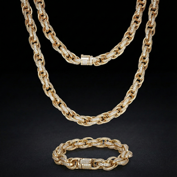 10MM MOISSANITE DIAMOND ICED OUT TWIST ROPE CHAIN NECKLACE/BRACELET IN STERLING SILVER