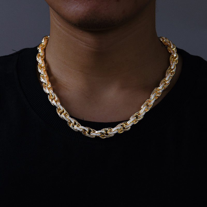 10MM MOISSANITE DIAMOND ICED OUT TWIST ROPE CHAIN NECKLACE/BRACELET IN STERLING SILVER