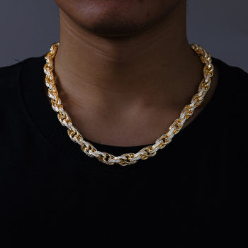 10MM MOISSANITE DIAMOND ICED OUT TWIST ROPE CHAIN NECKLACE/BRACELET IN STERLING SILVER