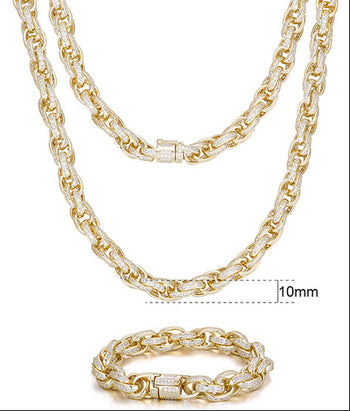 10MM MOISSANITE DIAMOND ICED OUT TWIST ROPE CHAIN NECKLACE/BRACELET IN STERLING SILVER