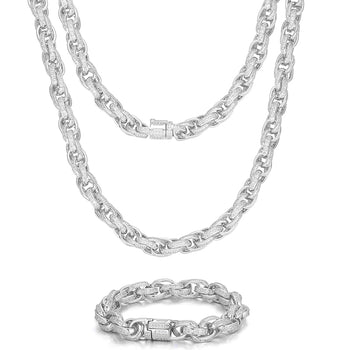 10MM MOISSANITE DIAMOND ICED OUT TWIST ROPE CHAIN NECKLACE/BRACELET IN STERLING SILVER