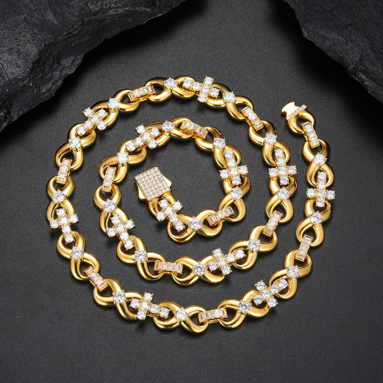 10MM MOISSANITE INFINITY CROSS LINK NECKLACE IN STERLING SILVER