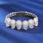 10MM MOISSANITE SKULL CUBAN LINK BRACELET IN STERLING SILVER