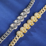 10MM MOISSANITE SKULL CUBAN LINK BRACELET IN STERLING SILVER