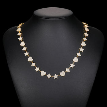 10MM MOISSANITE STAR HEART RHOMBUS LINK CHAIN TENNIS NECKLACE IN STERLING SILVER