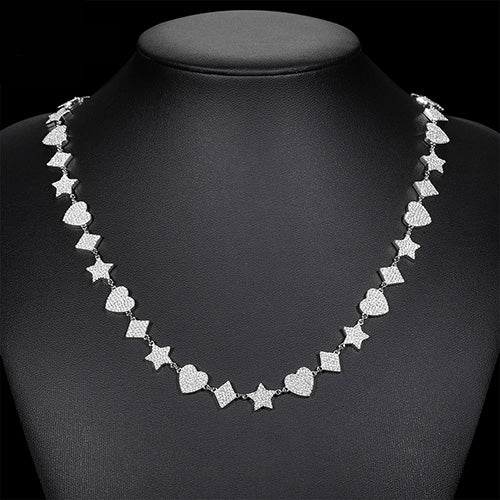 10MM MOISSANITE STAR HEART RHOMBUS LINK CHAIN TENNIS NECKLACE IN STERLING SILVER