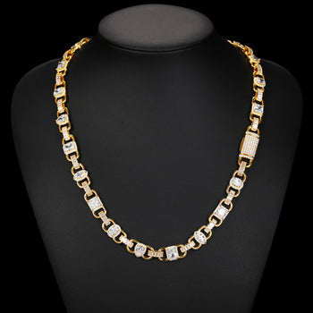 10MM PRINCESS MARQUISE BAGUETTE CUT DUBAI MOISSANITE LINK CHAIN IN STERLING SILVER