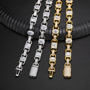 10MM PRINCESS MARQUISE BAGUETTE CUT DUBAI MOISSANITE LINK CHAIN IN STERLING SILVER