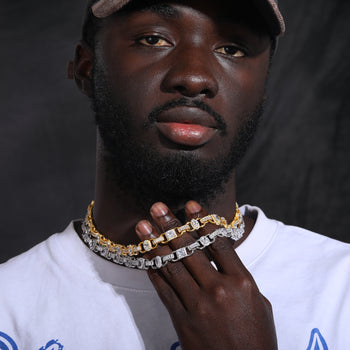 10MM PRINCESS MARQUISE BAGUETTE CUT DUBAI MOISSANITE LINK CHAIN IN STERLING SILVER