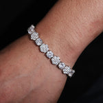 10MM ROUND CUT MOISSANITE FLOWER CLUSTER LINK CHAIN BRACELET IN STERLING SILVER