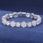 10MM ROUND CUT MOISSANITE FLOWER CLUSTER LINK CHAIN BRACELET IN STERLING SILVER