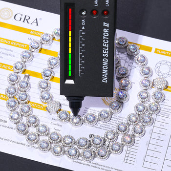 10MM ROUND MOISSANITE TENNIS CHAIN NECKLACE/BRACELET IN STERLING SILVER