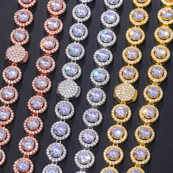 10MM ROUND MOISSANITE TENNIS CHAIN NECKLACE/BRACELET IN STERLING SILVER