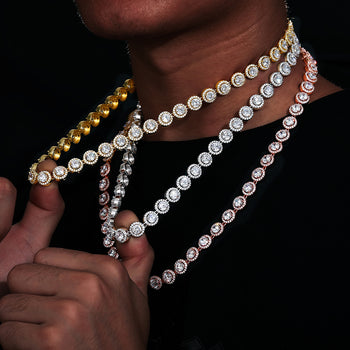 10MM ROUND MOISSANITE TENNIS CHAIN NECKLACE/BRACELET IN STERLING SILVER