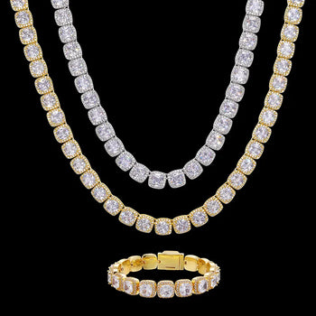 11MM CUSHION CUT MOISSANITE DIAMOND TENNIS CHAIN NECKLACE OR BRACELET IN STERLING SILVER - IVORY & EBONY