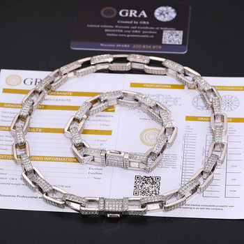 11MM MOISSANITE CUBAN BOX LINK CHAIN NECKLACE/BRACELET IN STERLING SILVER