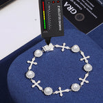 12MM MOISSANITE CROSS PEARL BRACELET IN STERLING SILVER