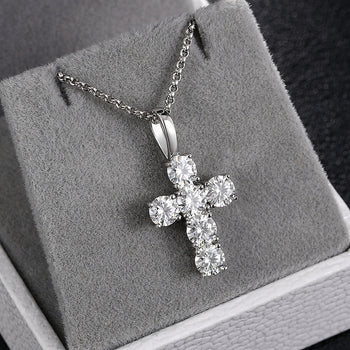 Collier pendentif croix en moissanite de 12 mm en argent sterling