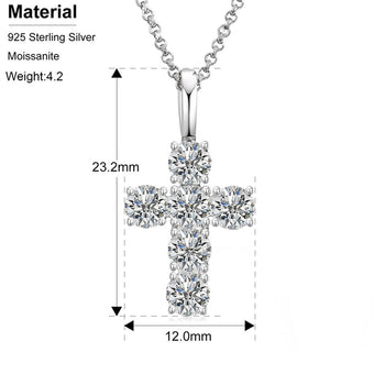 Collier pendentif croix en moissanite de 12 mm en argent sterling