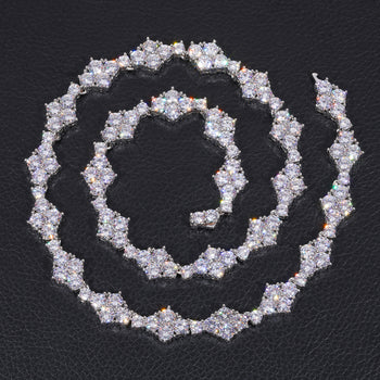 12MM MOISSANITE DIAMOND RHOMBUS TENNIS CHAIN NECKLACE IN STERLING SILVER - IVORY & EBONY