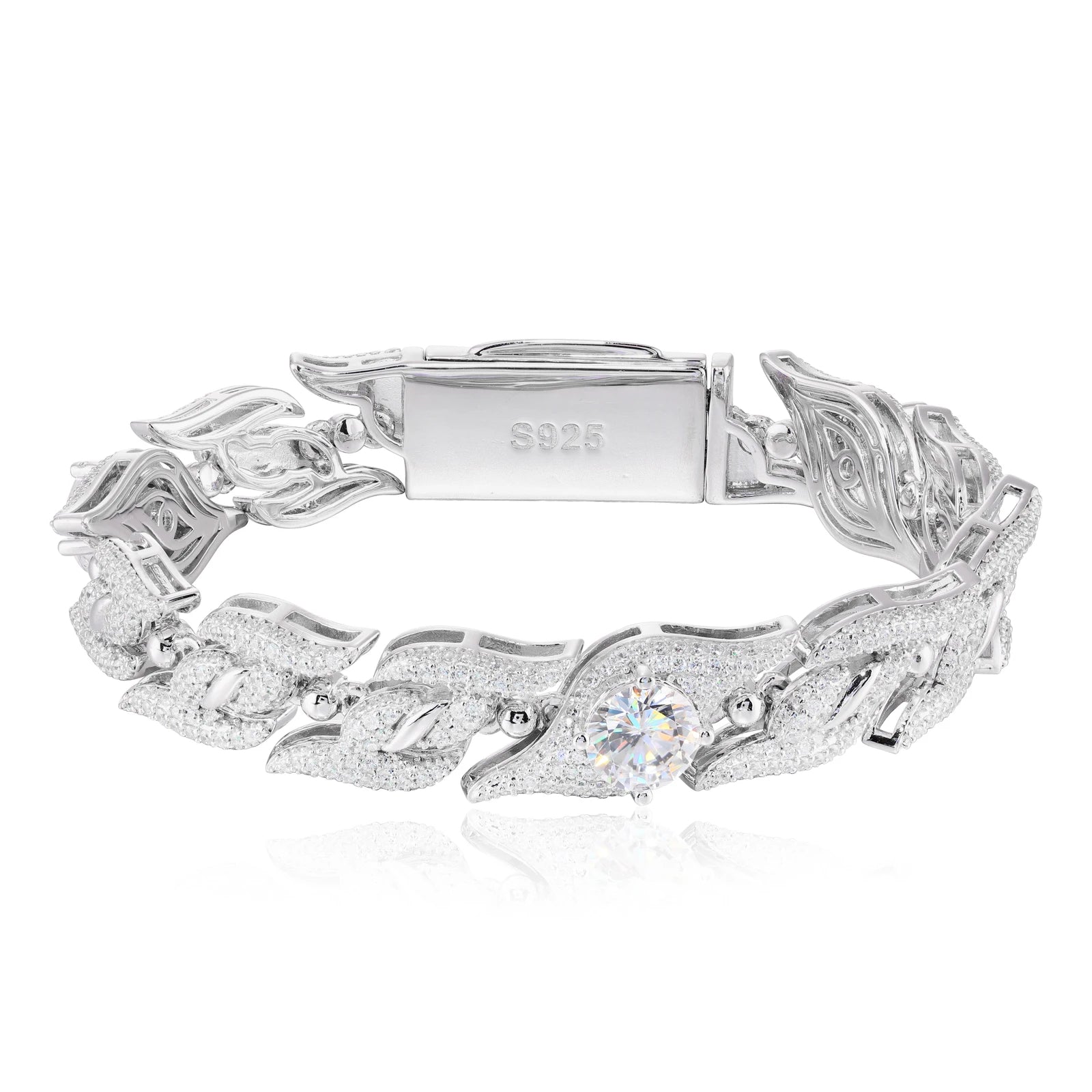 Silver ring with intricate design and visible brand on a white background