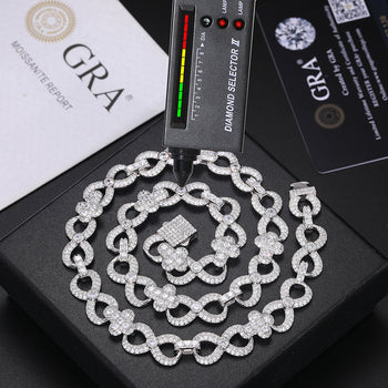 12MM MOISSANITE INFINITY CROSS CLUSTER CUBAN LINK CHAIN IN STERLING SILVER