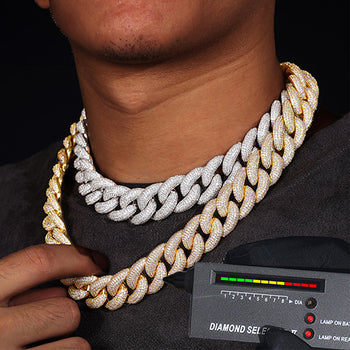 Collier/bracelet en argent sterling avec maillons cubains et diamants moissanite de 14 à 20 mm