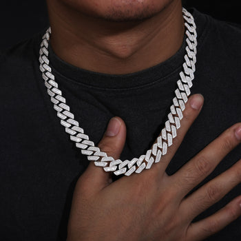 Halskette/Armband aus Sterlingsilber mit 14 mm Baguette-Moissanit-Kettengliedern im kubanischen Stil