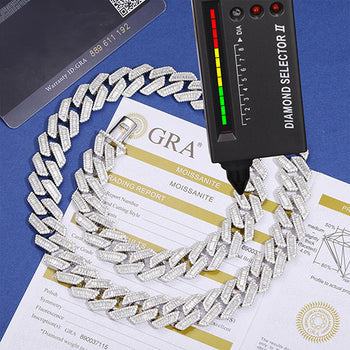 Halskette/Armband aus Sterlingsilber mit 14 mm Baguette-Moissanit-Kettengliedern im kubanischen Stil