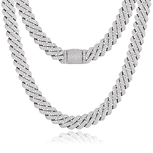 Collier ou bracelet à maillons cubains en moissanite de 14 mm, en argent sterling