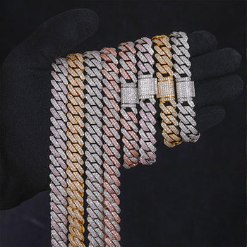 Collier ou bracelet à maillons cubains en moissanite de 14 mm, en argent sterling