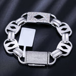 15MM MOISSANITE DIAMOND ACE LINK CHAIN BRACELET IN STERLING SILVER