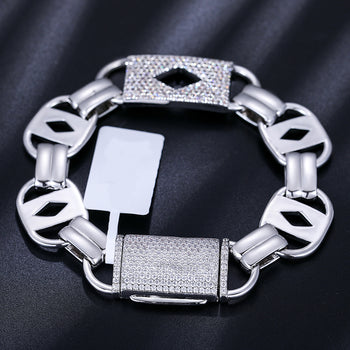 Bracelet chaîne à maillons en argent sterling serti de diamants moissanite de 15 mm