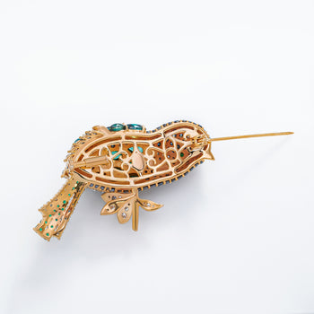 18K GOLD PLATED MAJESTIC MEADOW BIRD BROOCH IN STERLING SILVER