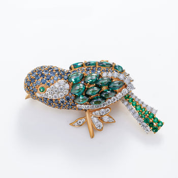 18K GOLD PLATED MAJESTIC MEADOW BIRD BROOCH IN STERLING SILVER