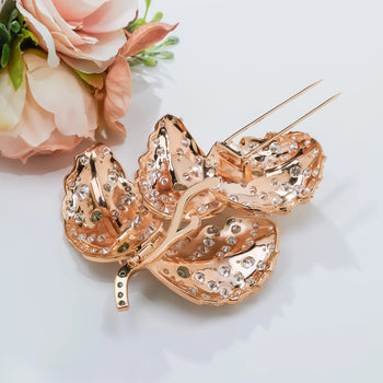 18K GOLD PLATED MOISSANITE AURORA LEAF ELEGANCE BROOCH IN STERLING SILVER