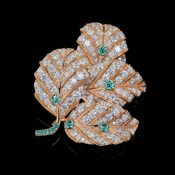 18K GOLD PLATED MOISSANITE AURORA LEAF ELEGANCE BROOCH IN STERLING SILVER