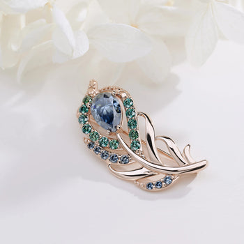 MOISSANITE CELESTIAL FEATHER BROOCH IN SOLID GOLD