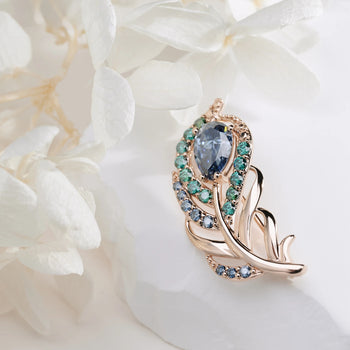 MOISSANITE CELESTIAL FEATHER BROOCH IN SOLID GOLD