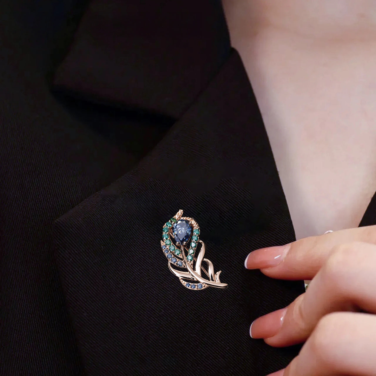 MOISSANITE CELESTIAL FEATHER BROOCH IN SOLID GOLD